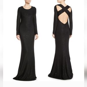 NWT St John Long Sleeve Cross-Back Links Sequin Knit Evening Gown in Black 8